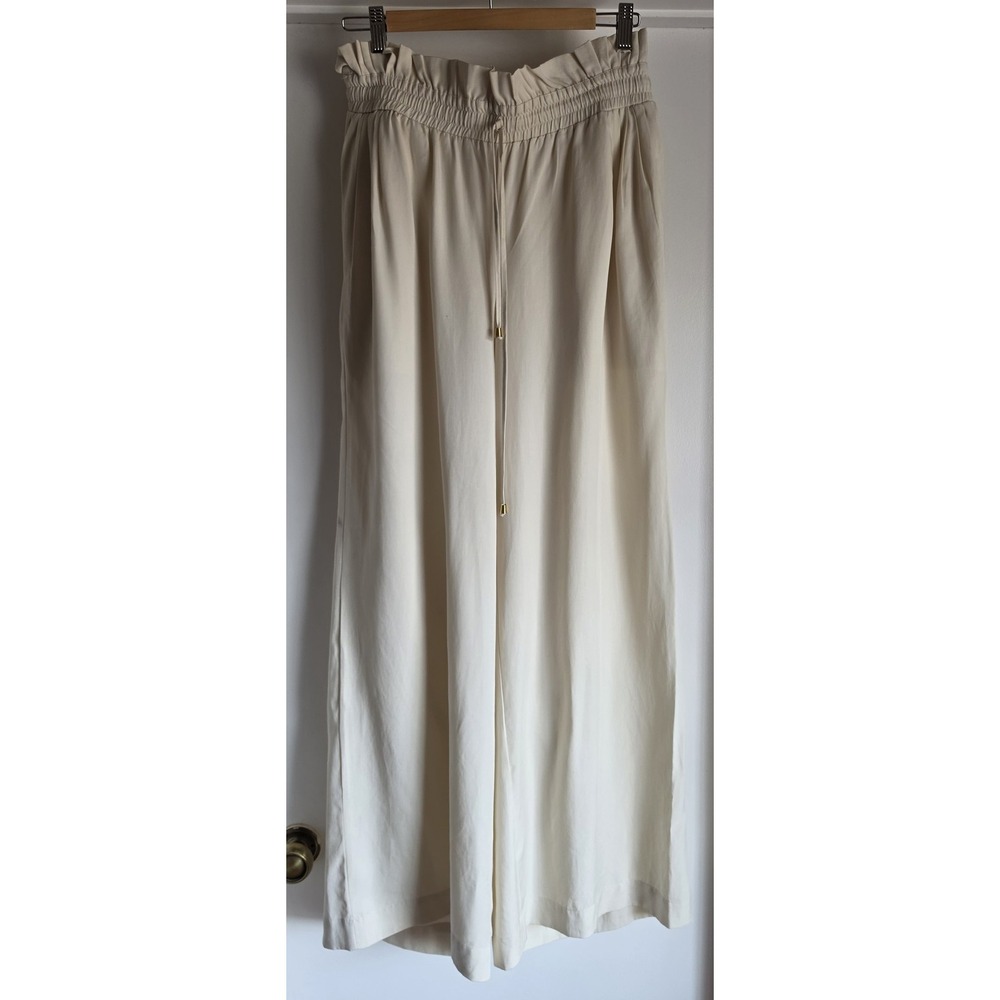 AMARO Lyocell Pants Women Size 8 Beige Solid Wide leg Trousers Slacks